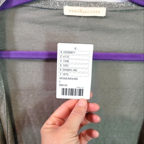 HERO & LEANDER 100% LINEN MOSS SPARKLE LIGHTWEIGHT CARDIGAN, SZ LARGE - Picture 6 of 15